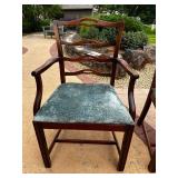 Solid Antique Mahogany Double Pedestal Dining table with Three Leaves and a Set of 6 Vintage Dining Table with 6 Ladder Back Dining Chairs, 5 Side Chairs and 1 Armchair