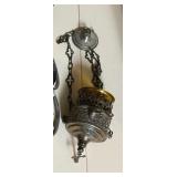 Vintage Hanging Brass Incense Burner with Chain and Amber Glass Holder