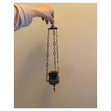 Vintage Hanging Brass Incense Burner with Chain and Amber Glass Holder