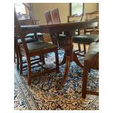 Solid Antique Mahogany Double Pedestal Dining table with Three Leaves and a Set of 6 Vintage Dining Table with 6 Ladder Back Dining Chairs, 5 Side Chairs and 1 Armchair