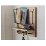 17"x14" Wall Organizer Brown/Black - Wire and Wood