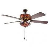 River of Goods 52" LED Glass Tiffany Style Stained Magna Carta Lighted Ceiling Fan: 5-Blade Chandelier Fan with Pull Chain