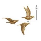 Deco 79 Polystone Bird Home Wall Decor Metallic 3D Sculpted Floating Wall Sculpture, Set of 3 - 10",10",10"H, Gold