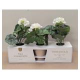 Set of 3 potted geranium arrangements Artificial construction Ceramic Containers