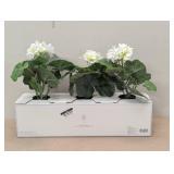 Set of 3 potted geranium arrangements Artificial construction Ceramic Containers