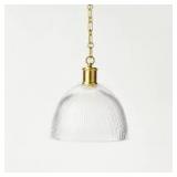 Reeded Glass Pendant Brass -  Large Ribbed Dome Light Fixture