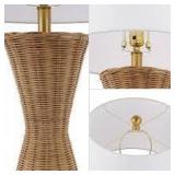 JONATHAN Y Set of 2 27" Laura Coastal Designer Iron/Rattan Wicker Table Lamps