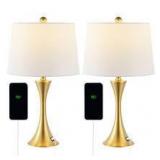 Set of 2 - JONATHAN Y Bennett 22.75" Modern Glam Iron Hourglass LED Table Lamp with USB Charging Port - Gold
