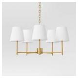 5 Arm Shaded Chandelier - Brass