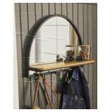 24"x15" Arch Wall Mirror with Shelf and Pegs Brown/Black