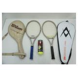 2 Tennis Rackets with Cases and 3 NEW Tennis Balls