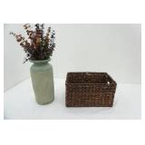 Decorative Planter 14" tall & Woven basket 14"x9.5"x 8"