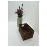 Decorative Planter 14" tall & Woven basket 14"x9.5"x 8"