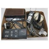 Electronics: Cordless Phone, Power Strip, Night Lights, Headphones, various cords