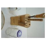 Stoneware Serving Bowl, Jars, Scale, Chopper, Knife Block with 2 Knives and Sharpening steel