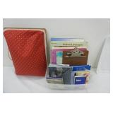 Books, Notebooks, Greeting Cards, Vintage Beanie Lap Table all in small storage container with lid
