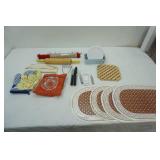 Corelle Lids, Serrated Knife, Wooden Rolling Pin, Placemats, Oven Mitts, Juicer, Can Openers, Potato Masher