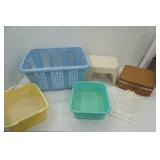 Laundry Basket, Wash Tubs, Hat Shaper, Vintage Suitcase/tape/8-track holder