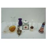 Cookie Jar, Vintage Amber Glass Serving Bowl, vases, Cucco clock and more