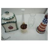 Cookie Jar, Vintage Amber Glass Serving Bowl, vases, Cucco clock and more