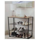 4 Tier Shoe Rack Black Metal with Natural Wood - Brightroom™