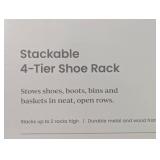 4 Tier Shoe Rack Black Metal with Natural Wood - Brightroom™