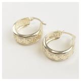 Greek Key 14K Yellow Gold Hinged Wire Hoop Earrings. ***Estimated Replacement Value $499***