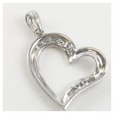 14k White Gold Diamond Heart Pendant (No Chain).