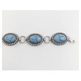 Turquoise Sterling Silver Link Bracelet.