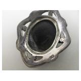 Marcasite & Onyx Sterling Silver Pendant Necklace .