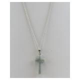 Adventurine Sterling Silver Cross Necklace.