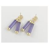 Chinese Lavender Jadeite Gold Tone dangle Earrings. ***New Old Stock***