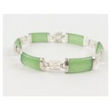 Chinese Green Jadeite Sterling Silver Link Bracelet. ***New Old Stock***