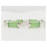 Chinese Green Jadeite Sterling Silver Link Bracelet. ***New Old Stock***