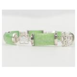 Chinese Green Jadeite Sterling Silver Link Bracelet. ***New Old Stock***