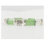 Chinese Green Jadeite Sterling Silver Link Bracelet. ***New Old Stock***