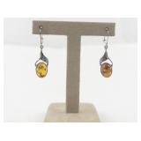 Amber Leafy Sterling Silver Dangle Earrings. ***New Old Stock***