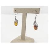 Amber Leafy Sterling Silver Dangle Earrings. ***New Old Stock***