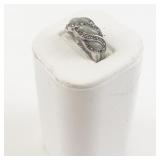 Jade & Marcasite Waved Sterling Silver Ring. Size 5 - 5.25.