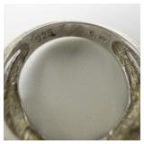 Jade & Marcasite Waved Sterling Silver Ring. Size 5 - 5.25.