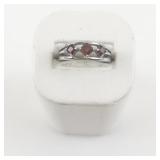 Three Stone Garnet? Sterling Silver Ring. Size 8 - 8.25.