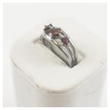 Three Stone Garnet? Sterling Silver Ring. Size 8 - 8.25.