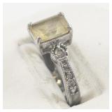 Citrine? & Cz Sterling Silver Ring. Size 4.75 - 5.