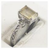 Citrine? & Cz Sterling Silver Ring. Size 4.75 - 5.