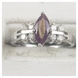 Ruby & Cz Sterling Silver Ring. Size 5 - 5.25.