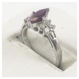 Ruby & Cz Sterling Silver Ring. Size 5 - 5.25.