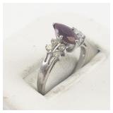 Ruby & Cz Sterling Silver Ring. Size 5 - 5.25.