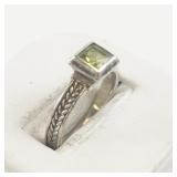 Princess Cut Peridot Bezel Set Sterling Silver Ring. Size 7 - 7.25.