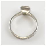Princess Cut Peridot Bezel Set Sterling Silver Ring. Size 7 - 7.25.