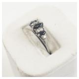 Sapphire & Cz Sterling Silver Ring. Size 5 - 5.25.